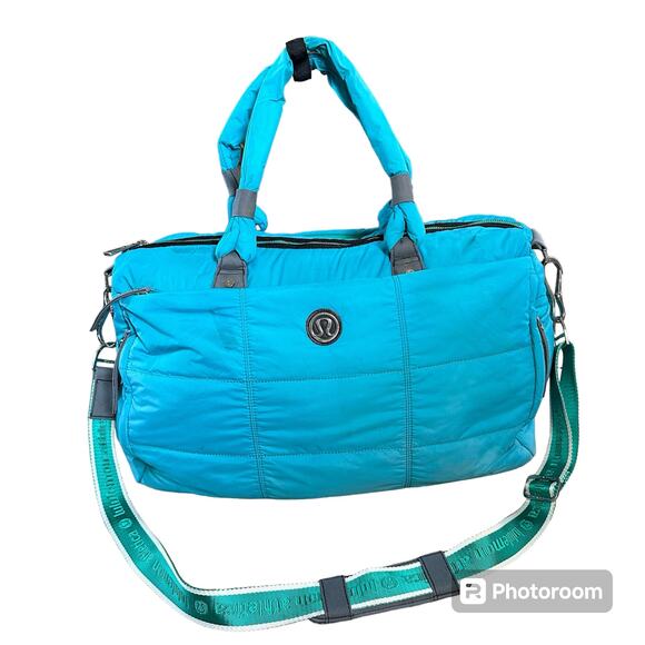 Lululemon Quilted Duffle‎ Bag With Shoulder Strap Turquoise Weekender - Picture 1 of 16